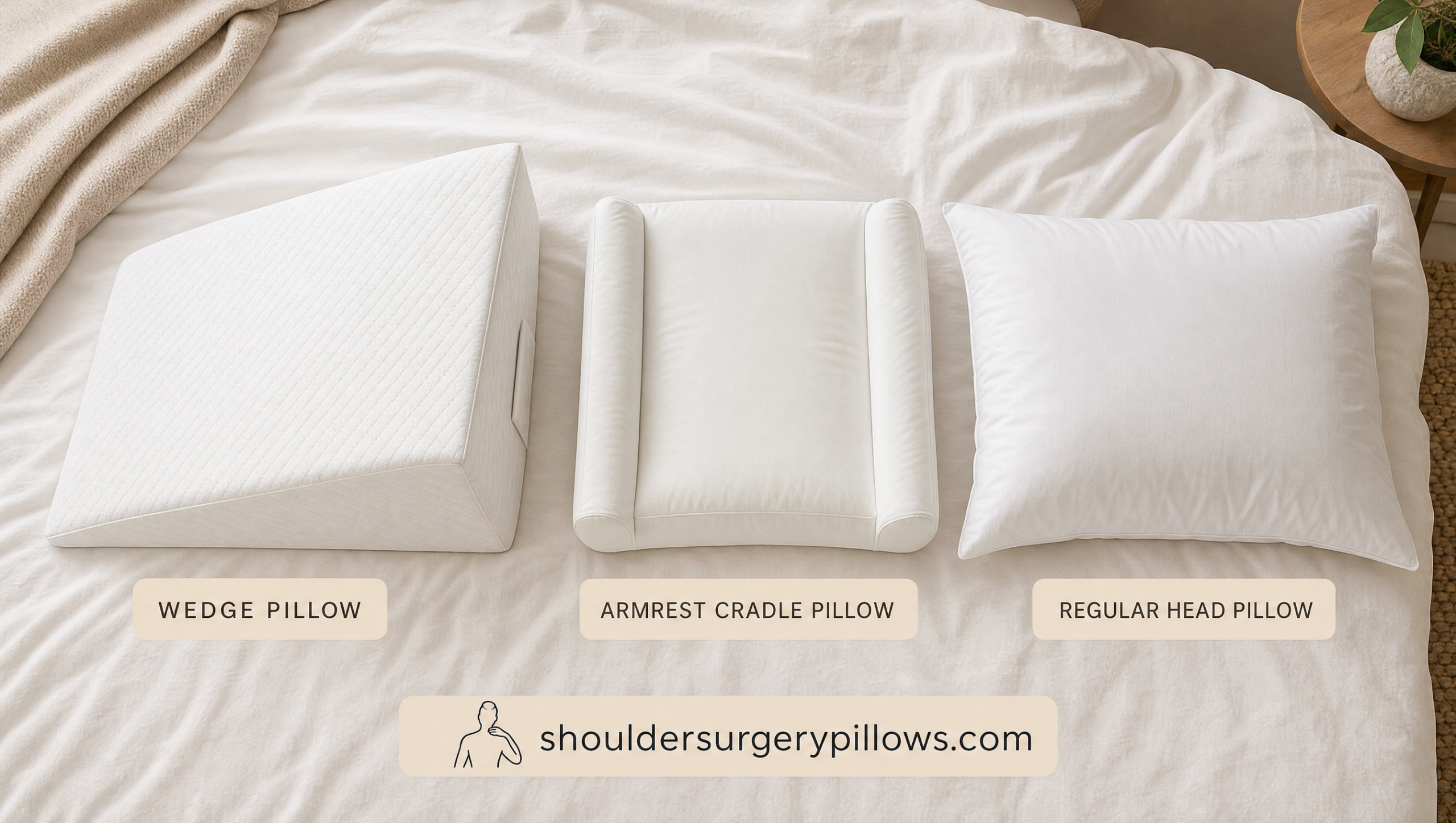 Wedge versus armrest cradle pillow comparison flat lay