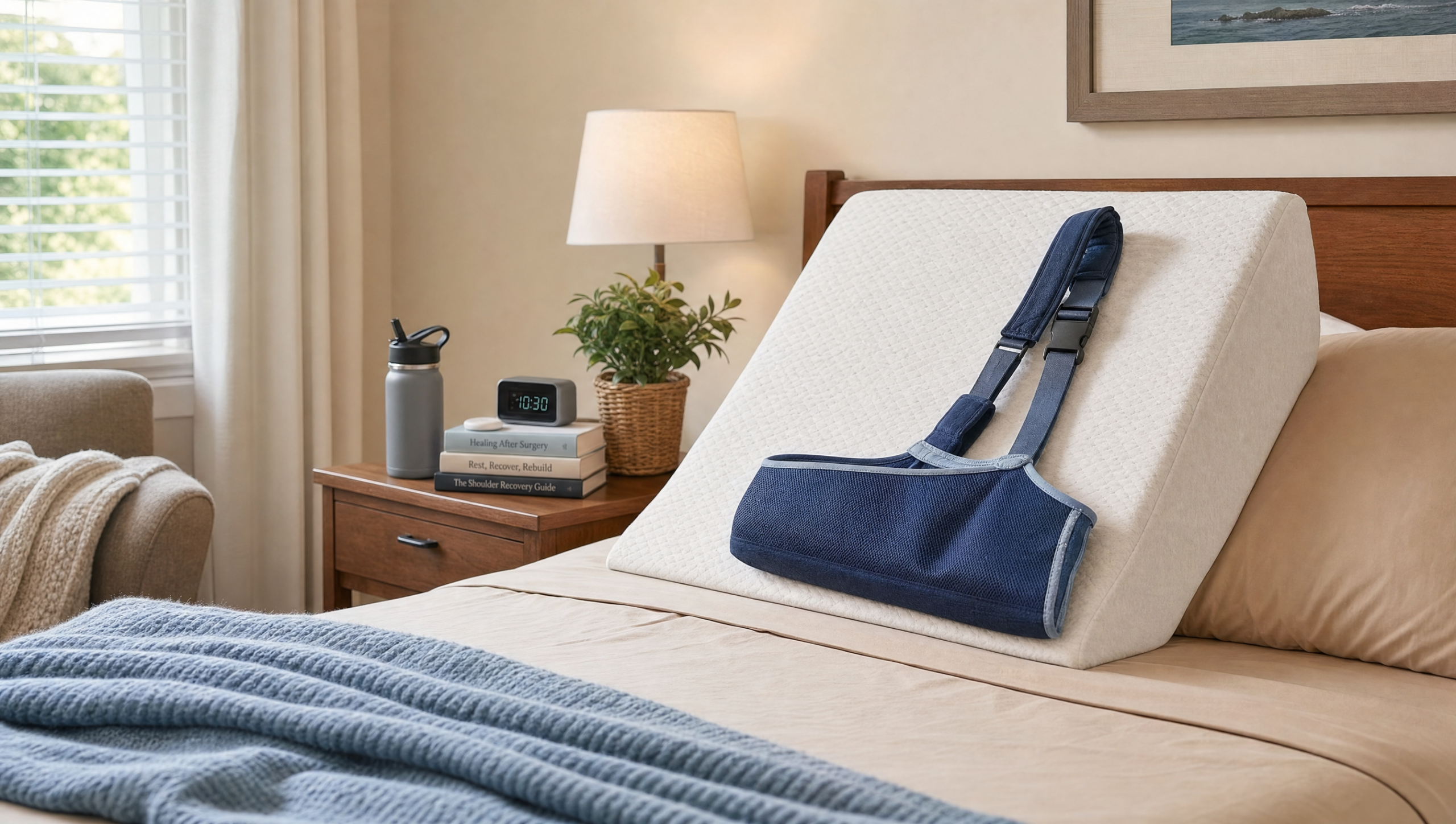 Hospital-discharge sleep setup after total shoulder replacement (TSA)